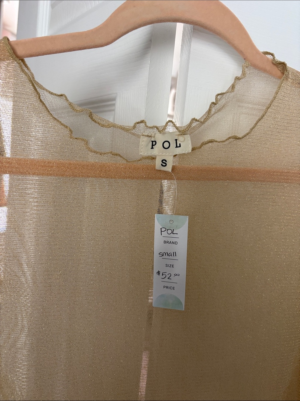 POL Sheer Metallic Gold Mesh Top